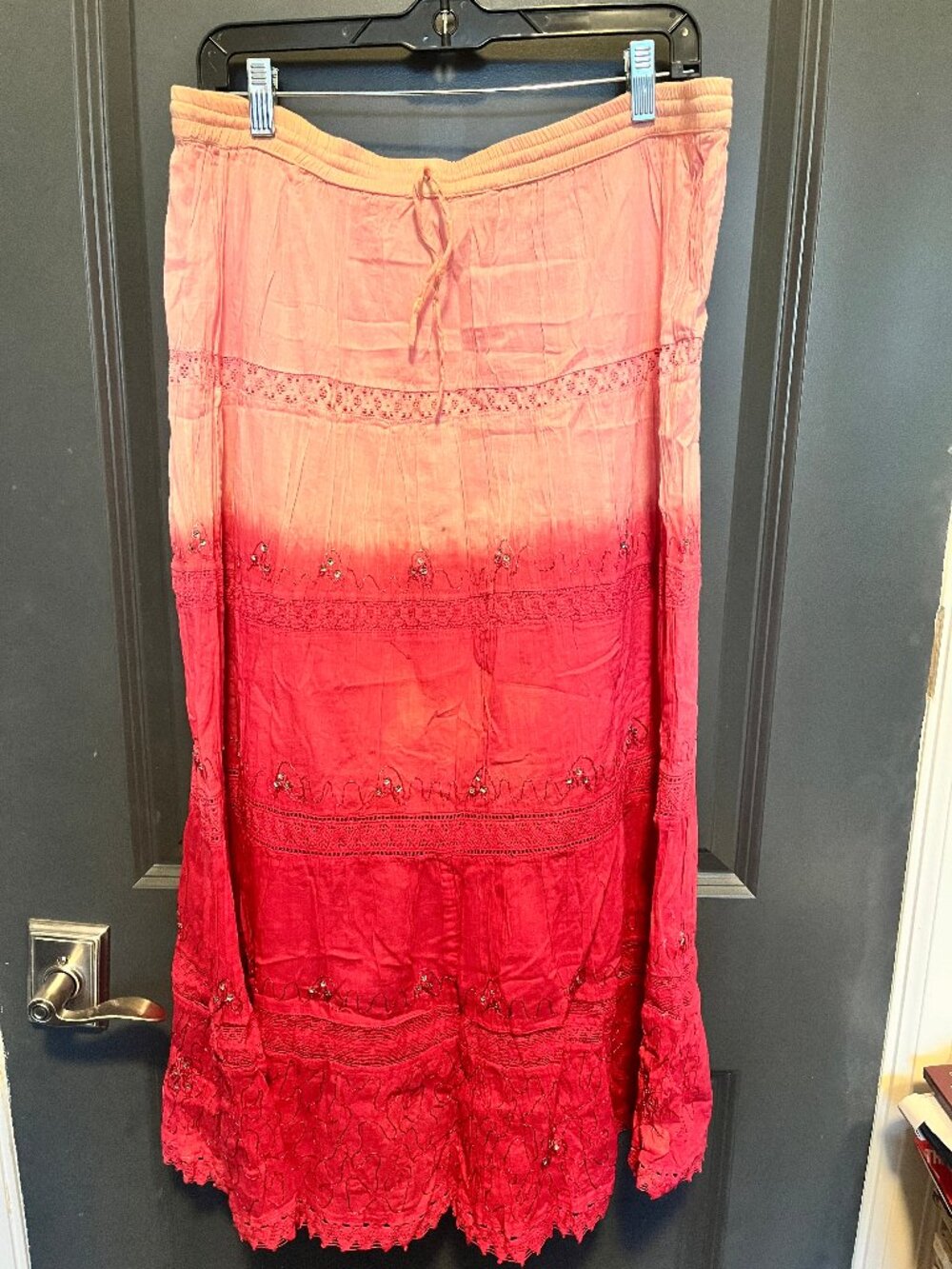 Tiered Pink Ombre Boho Maxi Skirt